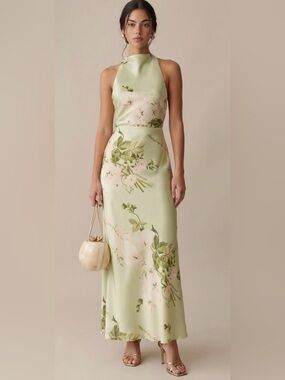 o.p.t Roslyn 100% Silk Floral Maxi Dress Mint Blossom Size M NWT